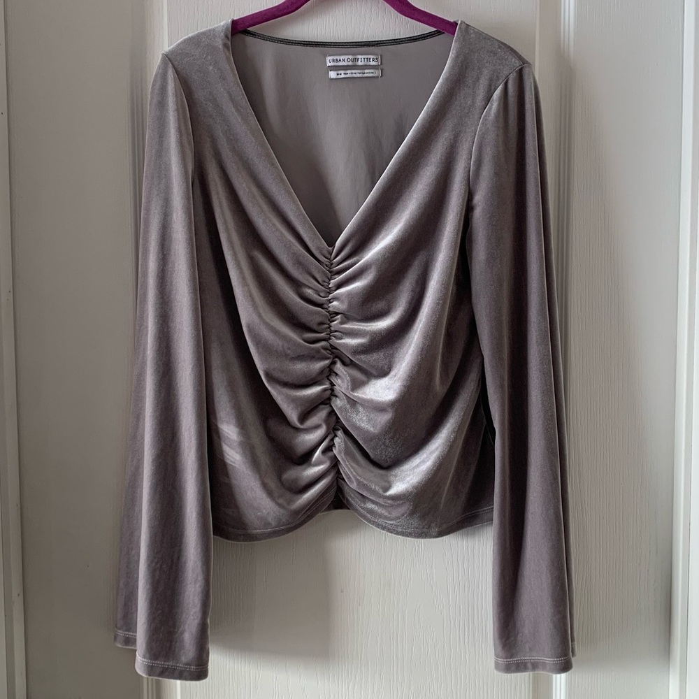 Urban Outfitters dark gray velour V neck top